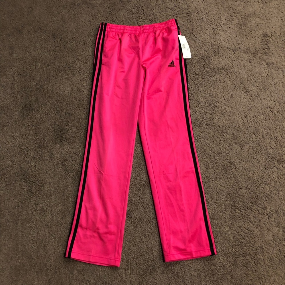 Hot pink adidas pants with black detail